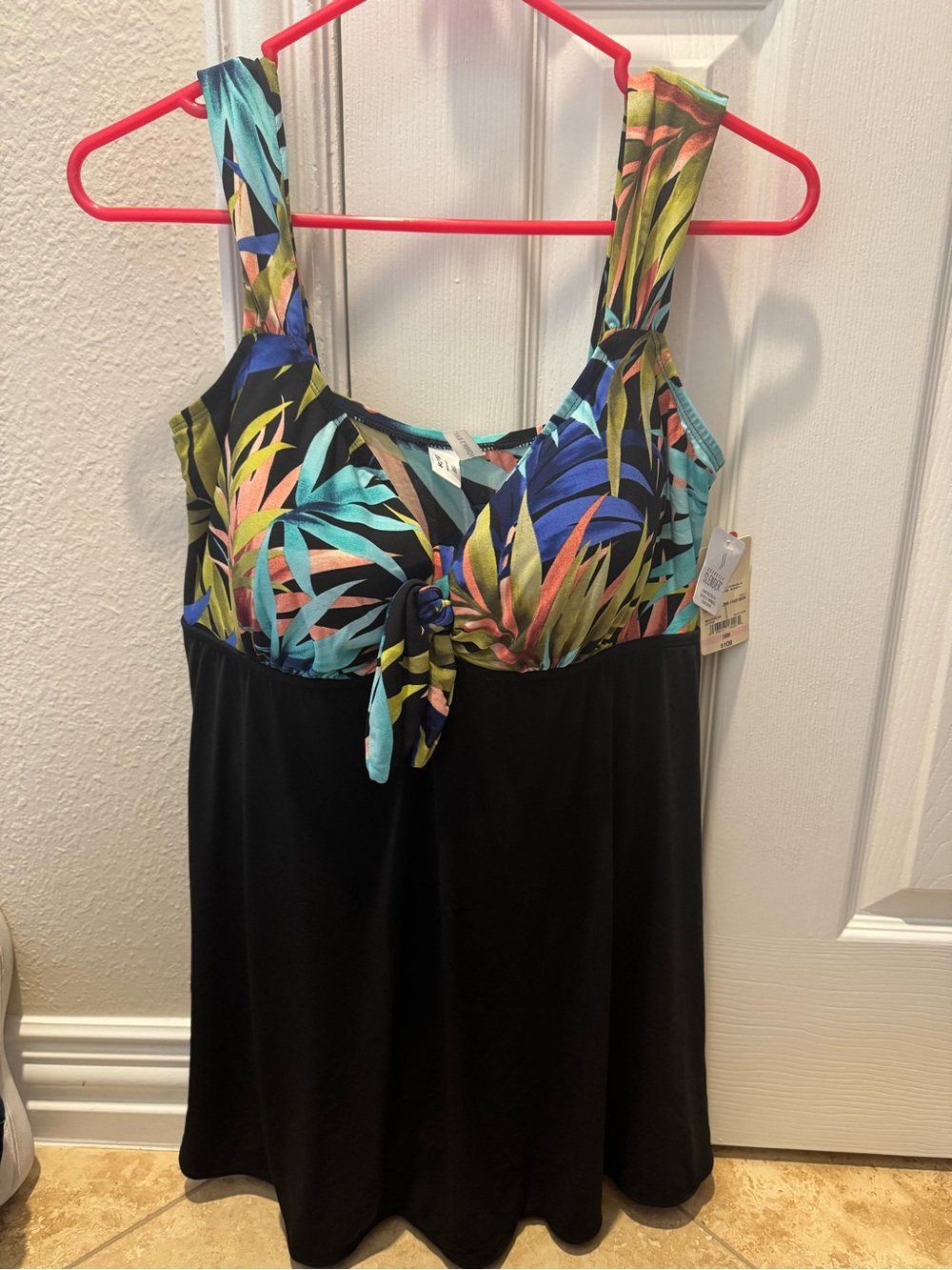 St. John’s Bay Black One-Piece Swim Dress with Multicolor Tropical Top